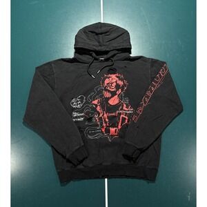 Corpse Husband Miss You Anime Graphic Pullover Hoodie Black Acid Wash Size Large